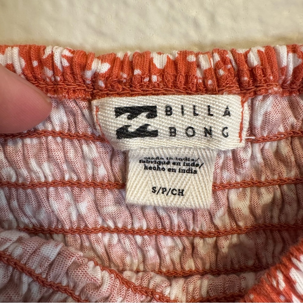 Billabong Orange Smocked Floral Crop Top Tube Top - S - Picture 9 of 11
